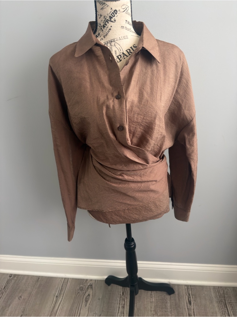 Zara Brown Wrap-Front Long Sleeve Button Shirt
